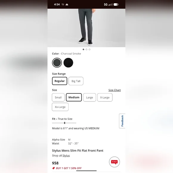 Stylus Men's Charcoal Gray Dress Pants Slim Fit Flat Front 32 X 30 Business - Picture 7 of 7